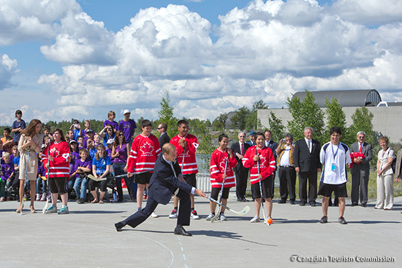 William plays street hockey