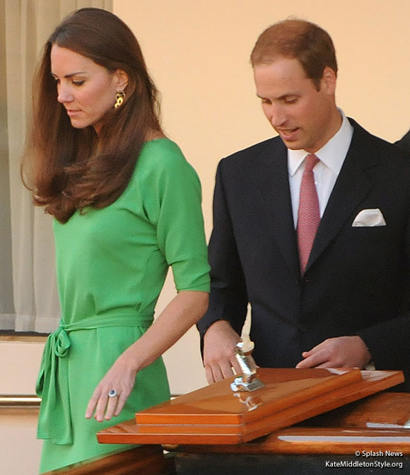 Kate recycles green DVF Maja dress for Zara & Mike’s pre-wedding drinks