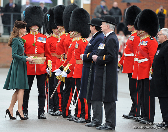 Kate presents shamrock posies to The Irish Guard