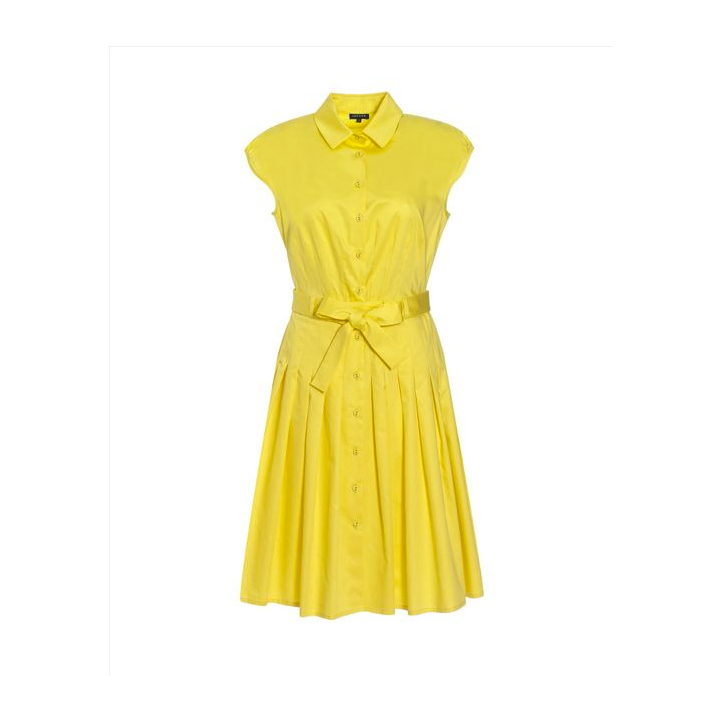 Jaeger Yellow Pleated Shirt Dress
