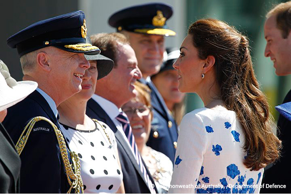 Duchess of Cambridge speaks with Vice Chief of the Defence Force Air Marshal Mark Binskin, AC