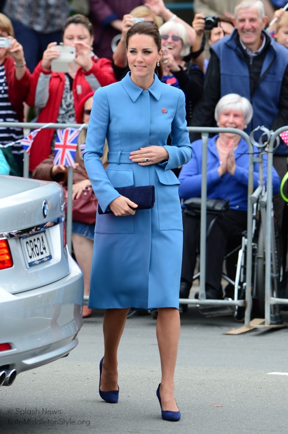 The Duchess of Cambridge wore a cornflower blue coat by Alexander McQueen