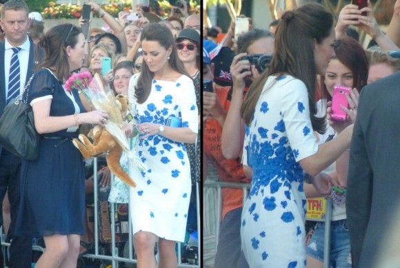 William and Kate meeting the public during a walkabout.  © Rebecca English, The Daily Mail & Mail Online, via What Kate Wore 