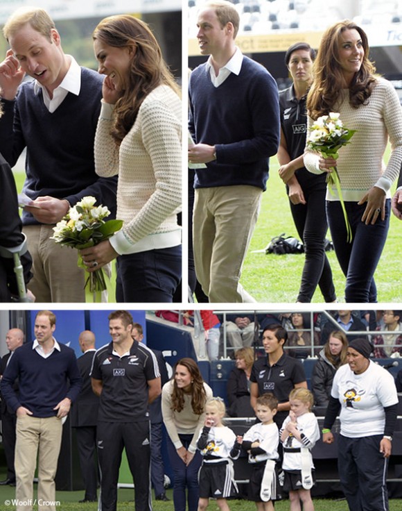 Kate and William coaching young rugby players