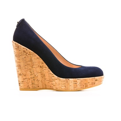 Stuart Weitzman Corkswoon Wedges in Navy Suede