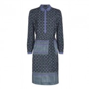 Jaeger Tile Print Silk Shirt Dress in Blue