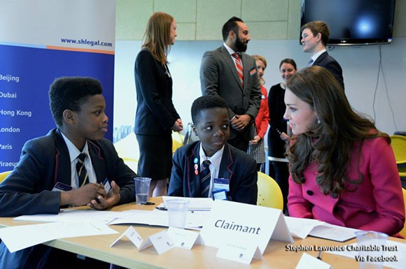 Duke and Duchess of Cambridge at the Stephen Lawrence Centre, partaking in a law workshop