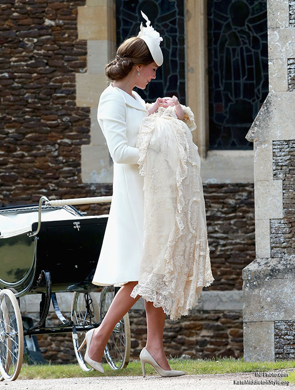 ***MANDATORY BYLINE TO READ INFPhoto.com ONLY***<BR /> Catherine, Duchess of Cambridge, Prince William, Duke of Cambridge, Princess Charlotte of Cambridge, Prince George of Cambridge, at the christening of Princess Charlotte of Cambridge at the church of St Mary Magdalene on the Sandringham Estate in King's Lynn, UK. <P> Pictured: Catherine, Duchess of Cambridge, Princess Charlotte of Cambridge <B>Ref: SPL1071653 050715 </B><BR /> Picture by: INFphoto.com<BR /> </P><P>