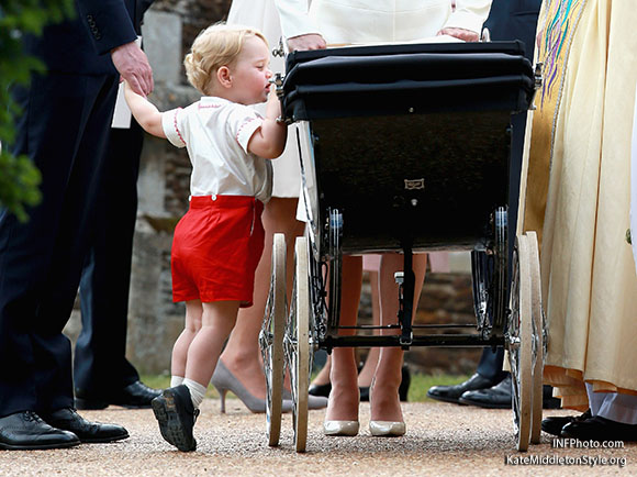***MANDATORY BYLINE TO READ INFPhoto.com ONLY***<BR /> Catherine, Duchess of Cambridge, Prince William, Duke of Cambridge, Princess Charlotte of Cambridge, Prince George of Cambridge, at the christening of Princess Charlotte of Cambridge at the church of St Mary Magdalene on the Sandringham Estate in King's Lynn, UK. <P> Pictured: Prince George of Cambridge <B>Ref: SPL1071653 050715 </B><BR /> Picture by: INFphoto.com<BR /> </P><P>