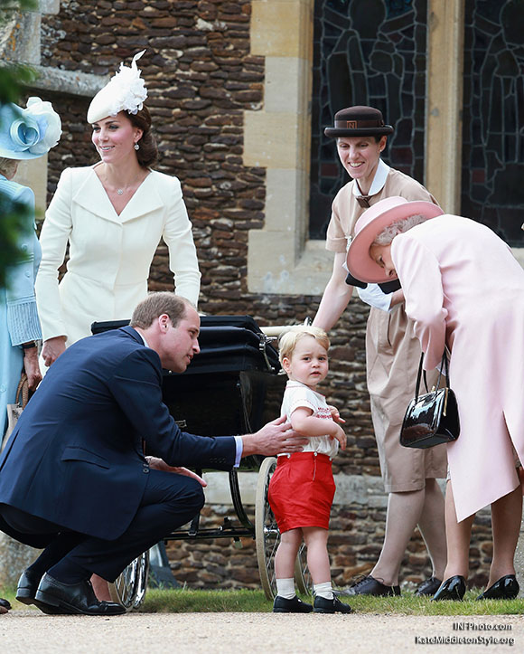 ***MANDATORY BYLINE TO READ INFPhoto.com ONLY***<BR /> Catherine, Duchess of Cambridge, Prince William, Duke of Cambridge, Princess Charlotte of Cambridge, Prince George of Cambridge, at the christening of Princess Charlotte of Cambridge at the church of St Mary Magdalene on the Sandringham Estate in King's Lynn, UK. <P> Pictured: Catherine, Duchess of Cambridge, Prince William, Duke of Cambridge, Princess Charlotte of Cambridge, Prince George of Cambridge, Queen Elizabeth II <B>Ref: SPL1071653 050715 </B><BR /> Picture by: INFphoto.com<BR /> </P><P>