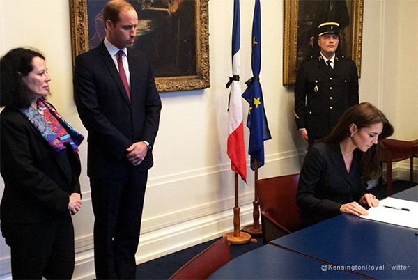 The Duke and Duchess of Cambridge visit French Embassy in London to sign a book of condolence