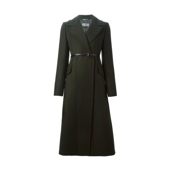 Sportmax Green Long Belted Coat in Green