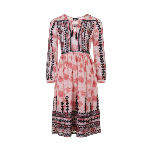 Topshop Embroidered Smock Dress In Pink & Black