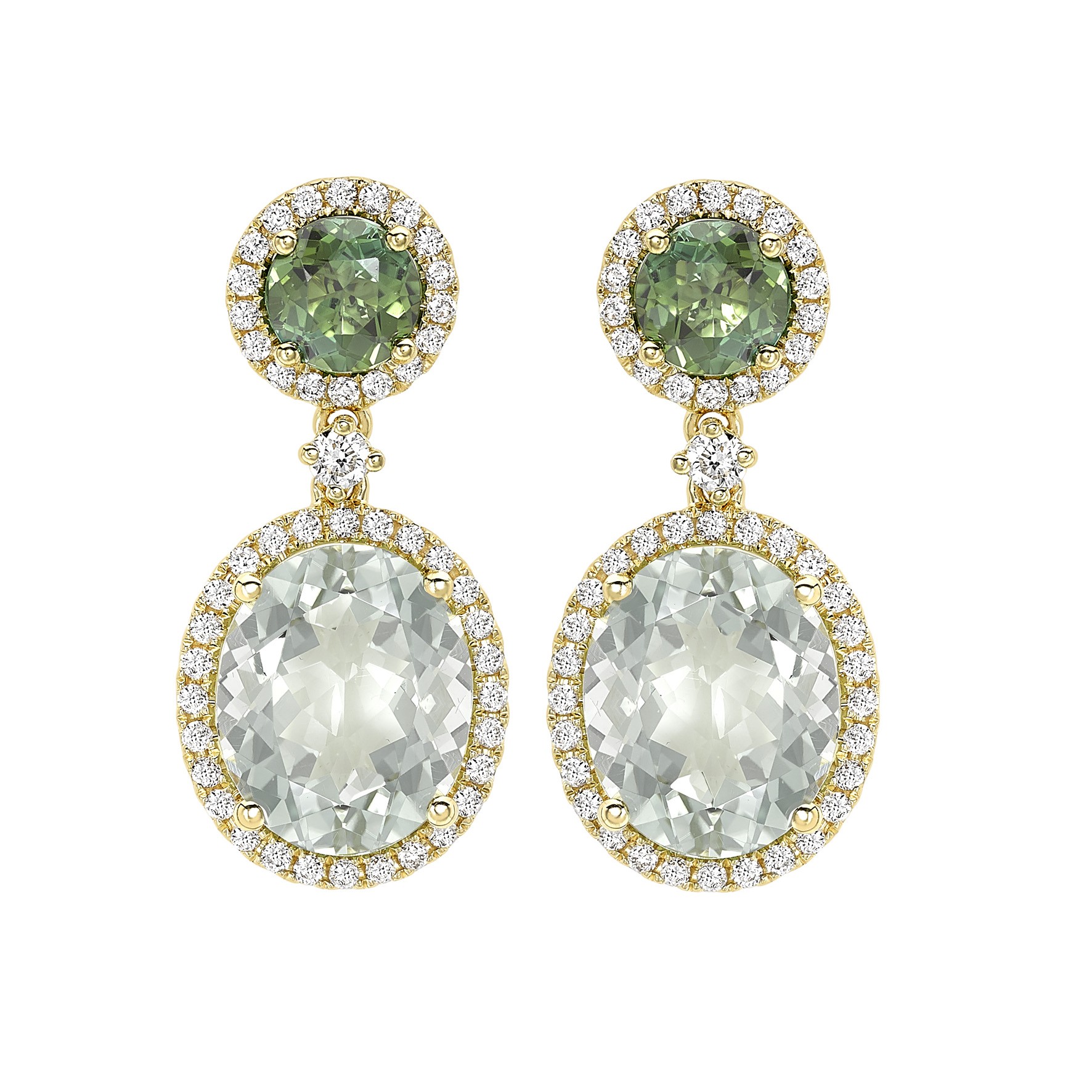 Kiki McDonough Green Tourmaline, Green Amethyst and Diamond Earrings