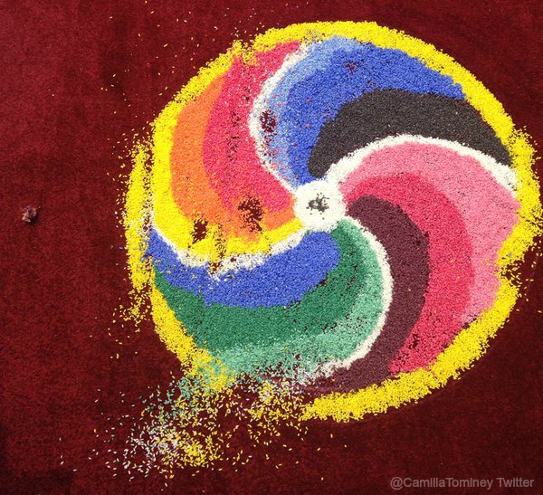 multi coloured rice carpet decoration in Bhutan