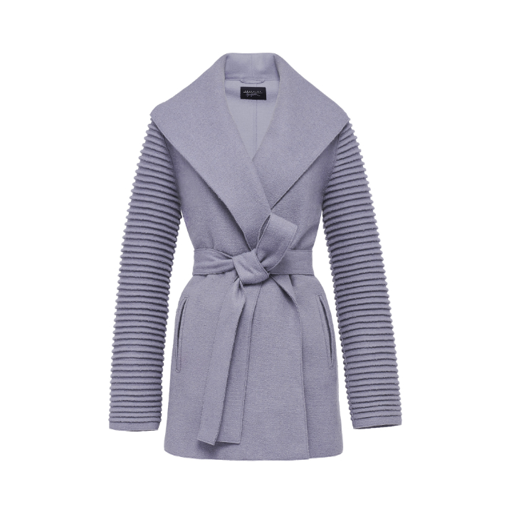Sentaler Wrap Coat with Ribbed Sleeves