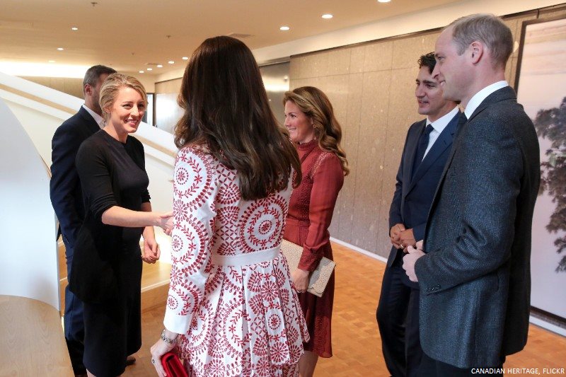 The back of Kate's red and white dress