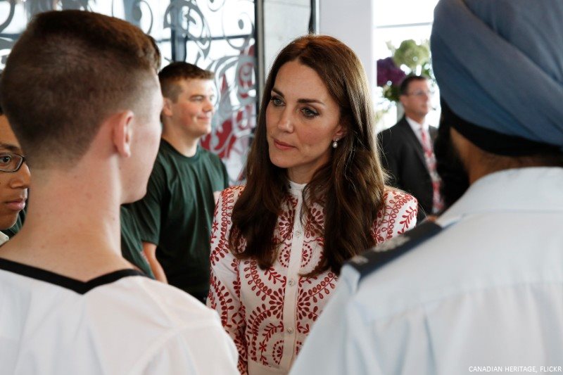 Kate speaks with young people during a youth reception in Vancouver