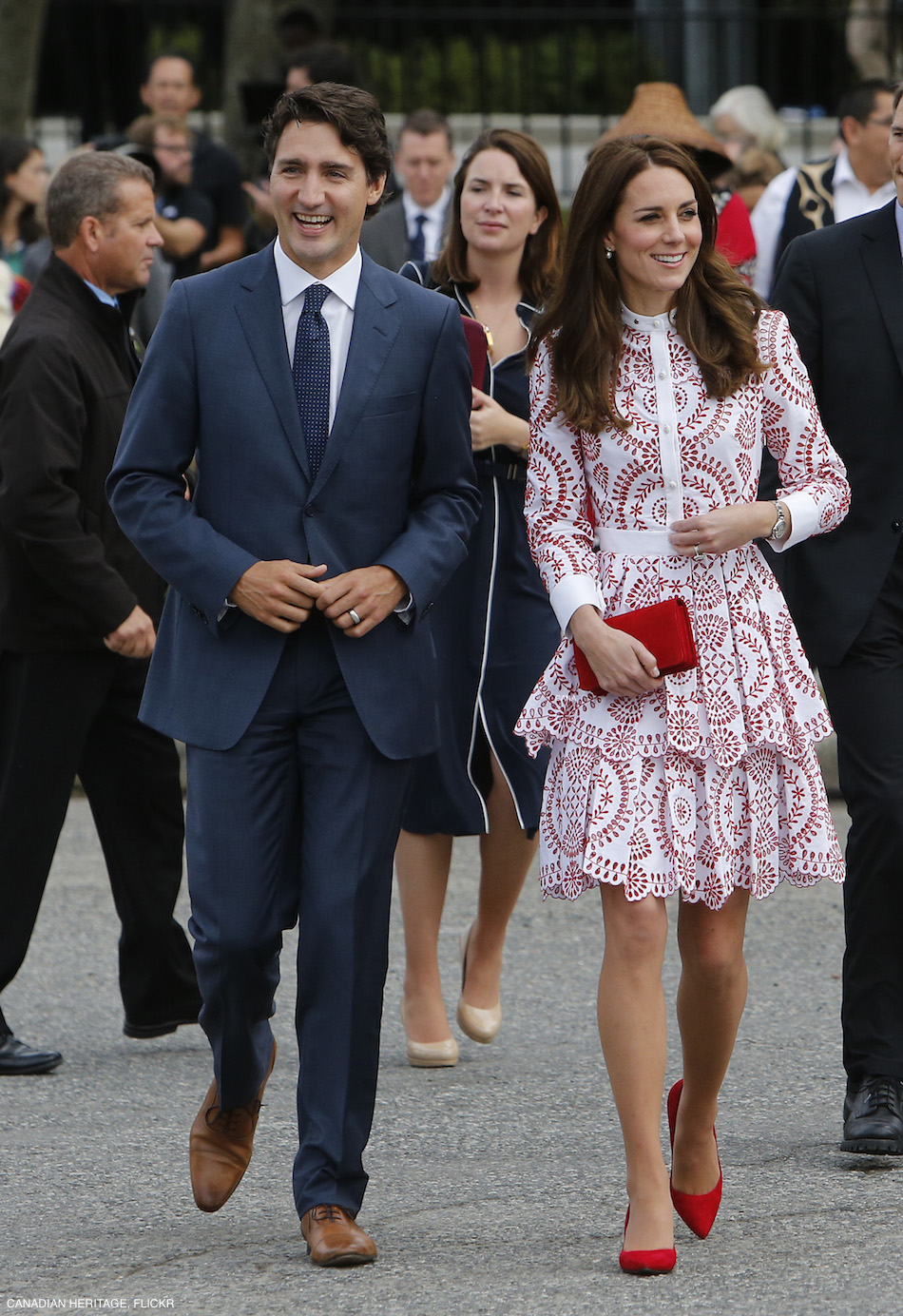Kate Middleton wearing Alexander McQueen red and white dress in Vancouver
