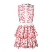 Alexander McQueen Red & White Broderie Anglaise Poplin Dress