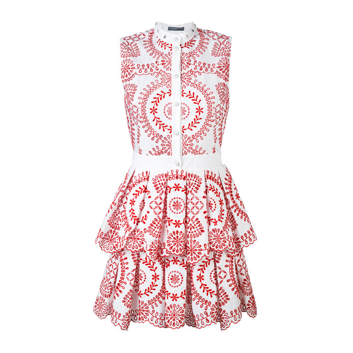 Alexander McQueen Tiered Dress in Red & White