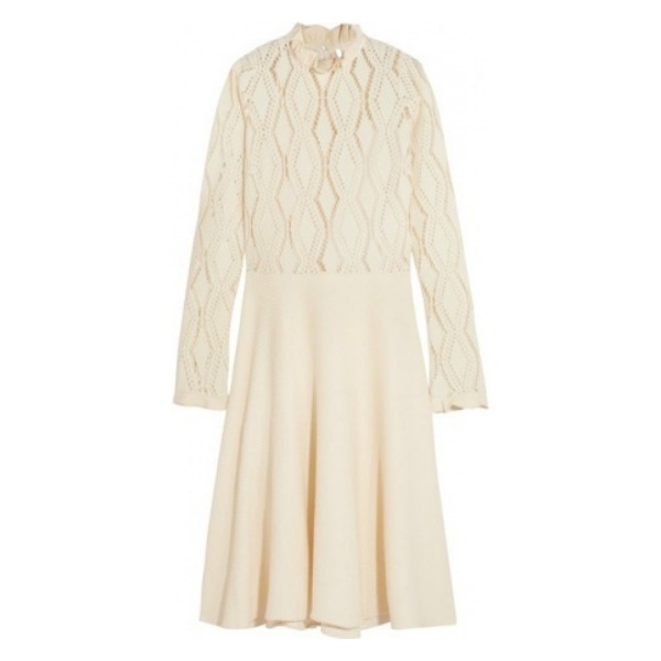 See by Chloé Pointelle-Knit Fit And Flare Dress in Cream