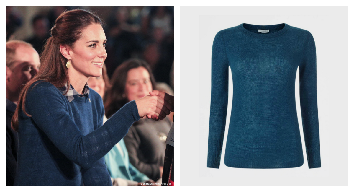 Kate Middleton's blue sweater from Jigsaw, worn in Bella Bella, BC, Canada