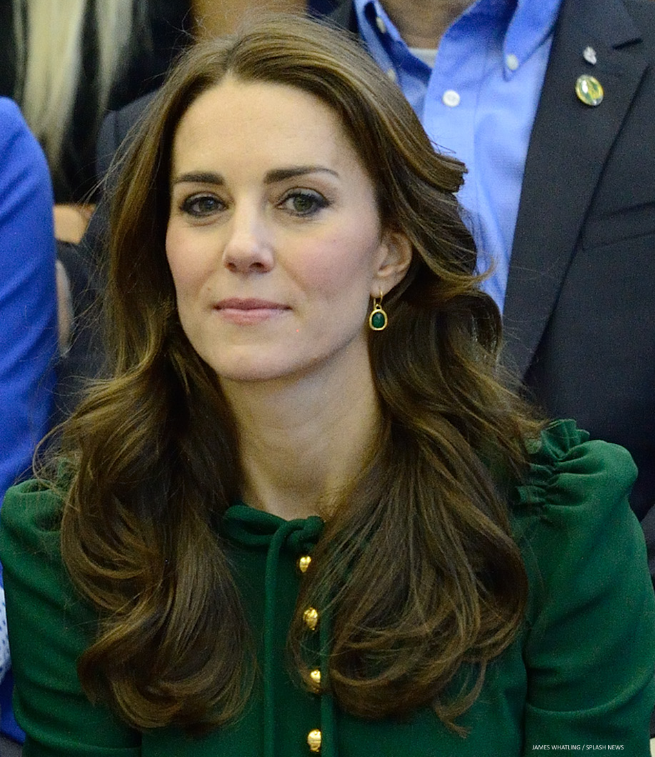 the Duchess of Cambridge wearing Monica Vinader's Siren earrings in gold and green onyx
