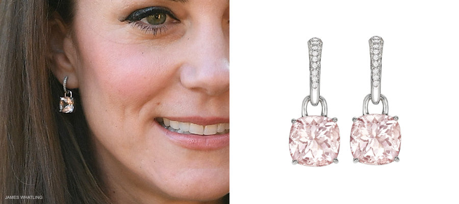 Kate Middleton's Kiki McDonough Classic Cushion earrings in Morganite pink