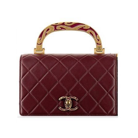 Chanel Classic Flap Bag in Burgundy Quilted Leather with Enamel Handle