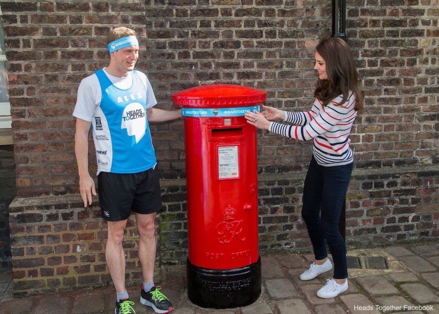 On the 19th of April 2017, Kate hosted Team Heads Together runners at Kensington Palace to wish them luck with preparing for the London Marathon. She revealed one of around 70 Royal Mail post boxes that will be wrapped with Heads Together headbands on the London Marathon route.