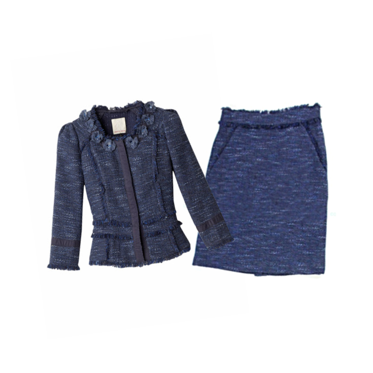 Rebecca Taylor Sparkle Tweed Skirt Suit in Blue