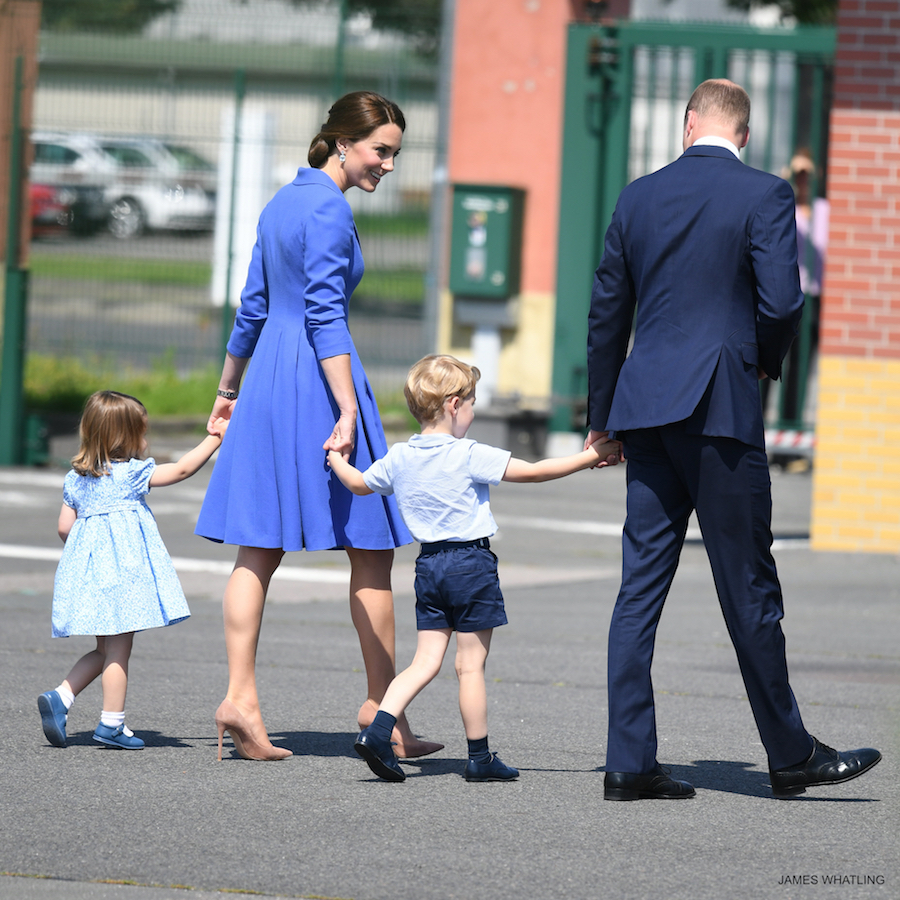 The Duke and Duchess of Cambridge, Prince George and Princess Charlotte arrive at Berlin airport at the start of their three day visit to Germany, on the 19th July 2017.