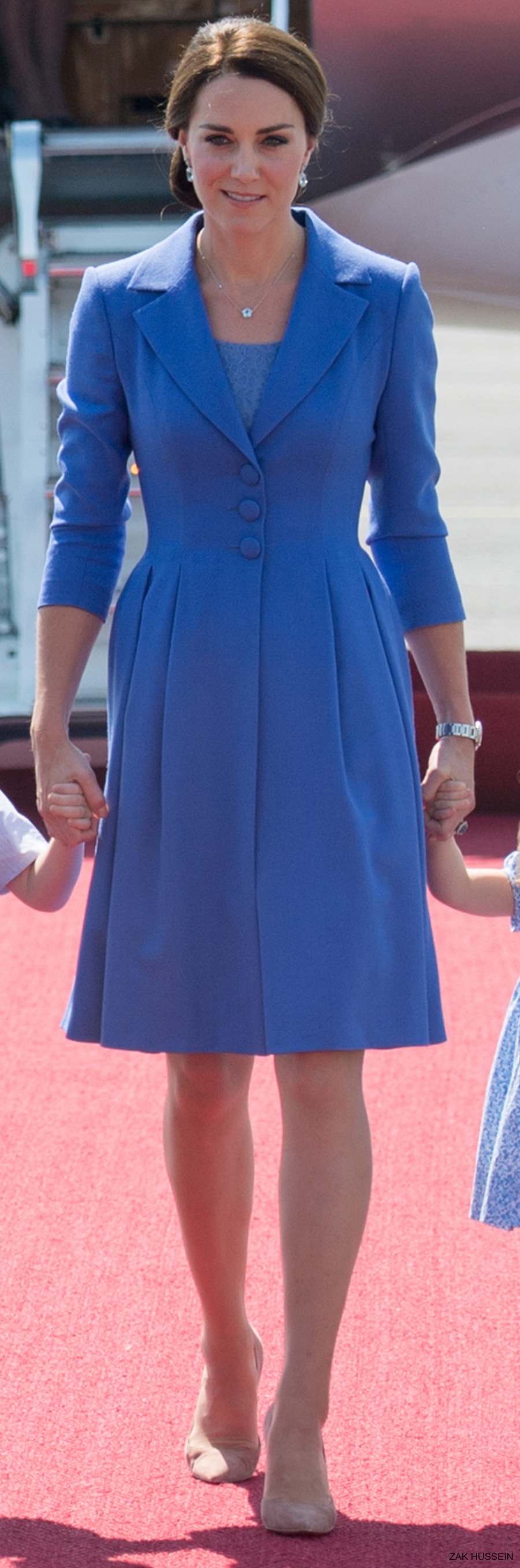 Kate Middleton wearing her cornflower blue Catherine Walker and Co coat in Berlin, Germany