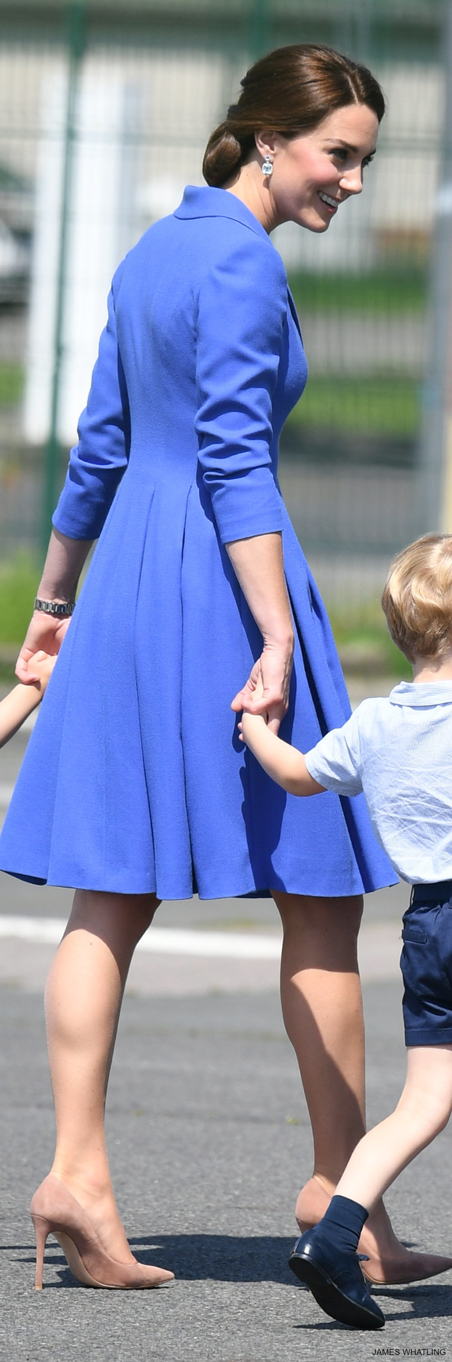 Kate Middleton wearing her cornflower blue Catherine Walker Coat in Berlin, Germany