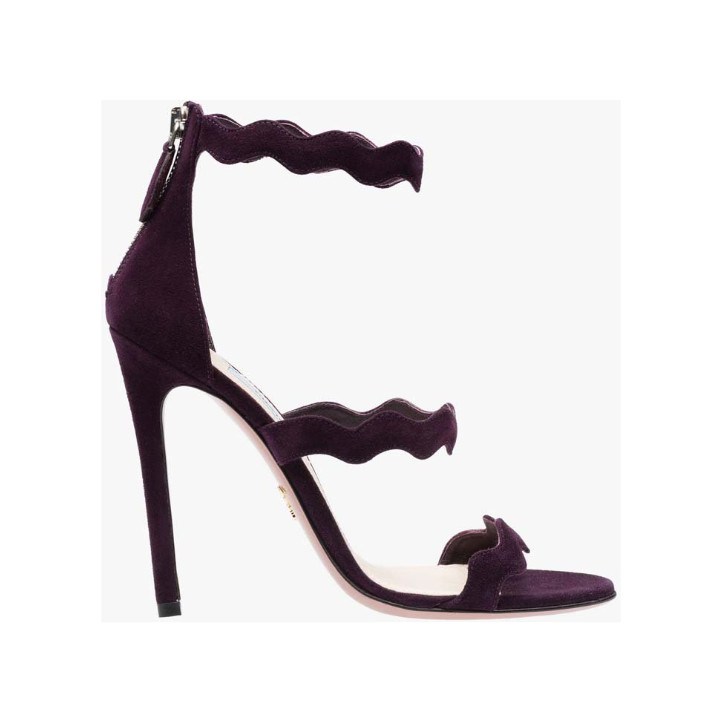 Prada Scalloped Suede Sandals in Plum Suede