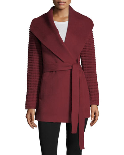 Sentaler wrap coat in ruby