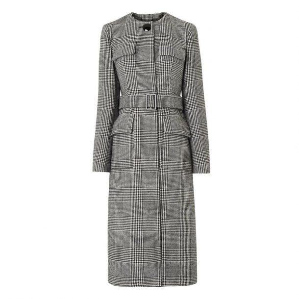 L.K. Bennett Delli Check Coat in Grey, worn by Kate Middleton in Manchester in December 2017