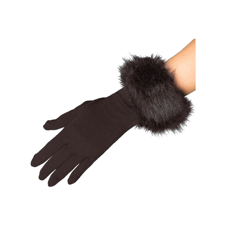 Cornelia James Clementine gloves with faux fur trim in chocolate brown