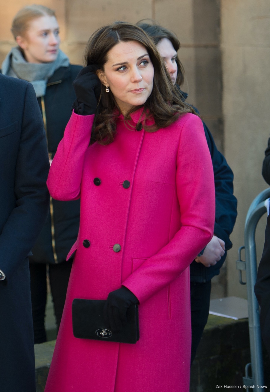 Kate re-wears her pink Mulberry coat for Coventry visit