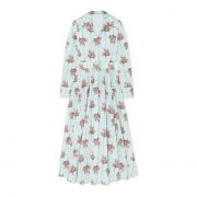 Light blue floral printed Emilia Wickstead dress worn by Kate Middleton, the Duchess of Cambridge
