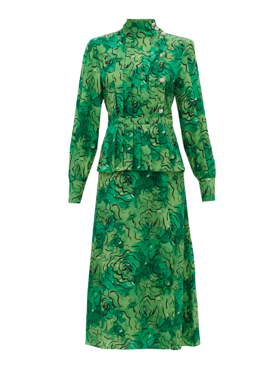 Alessandra Rich green rose-print dress