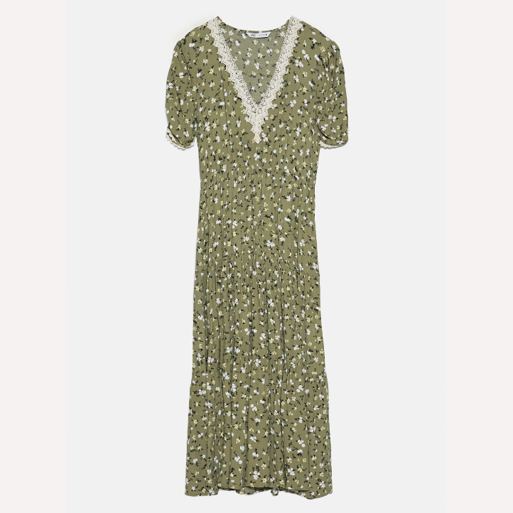 Zara Khaki Green “Join Life” floral dress
