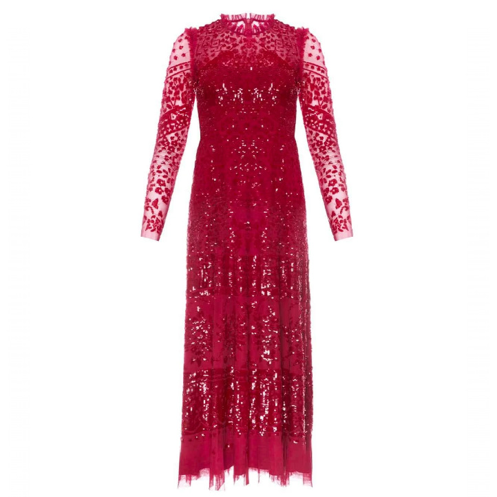 Needle & Thread Aurora Ballerina Dress in Red Sequin