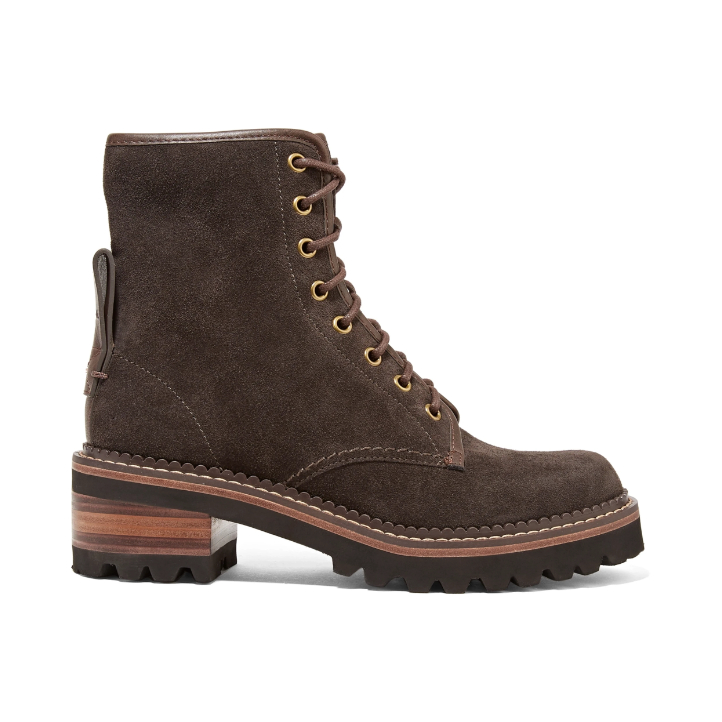 See by Chloé leather-trimmed suede ankle boots in brown