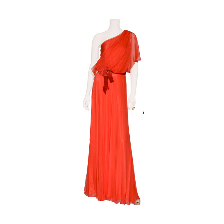 Jenny Packham Asymmetrical One Shoulder Dress in Silver