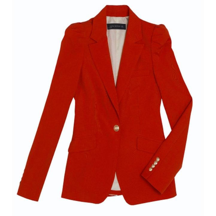 Zara Red Tailored Blazer with Gathered Shoulders