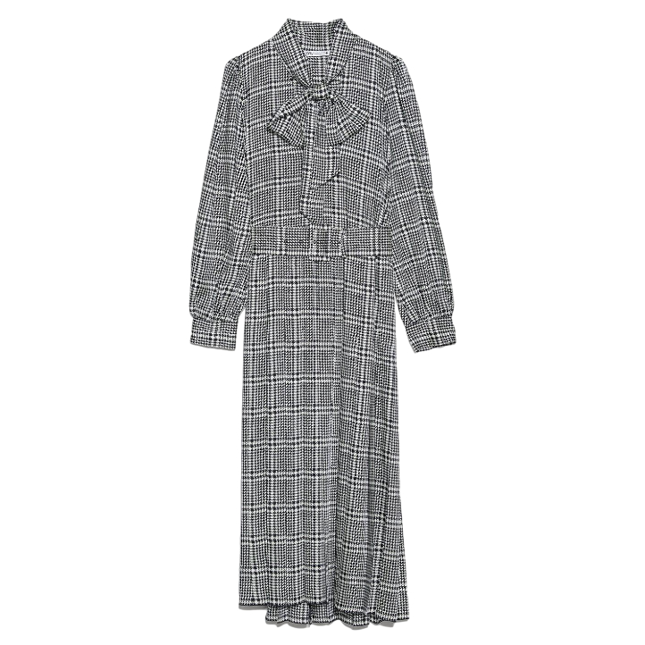 Zara Black & White Houndstooth Pussybow Dress
