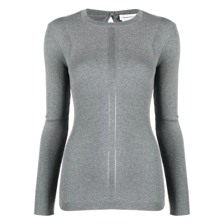 Alexander McQueen Fine Ribbed Knit Top in Grey