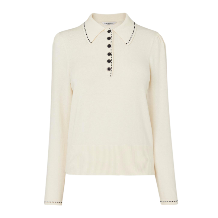 L.K. Bennett Liv Collared Jumper in Cream and Navy